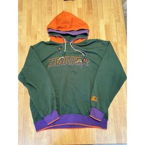 Vintage 1990s Starter S2 Double Hoodie Rare Pullover Sweatshirt Size Large Green
